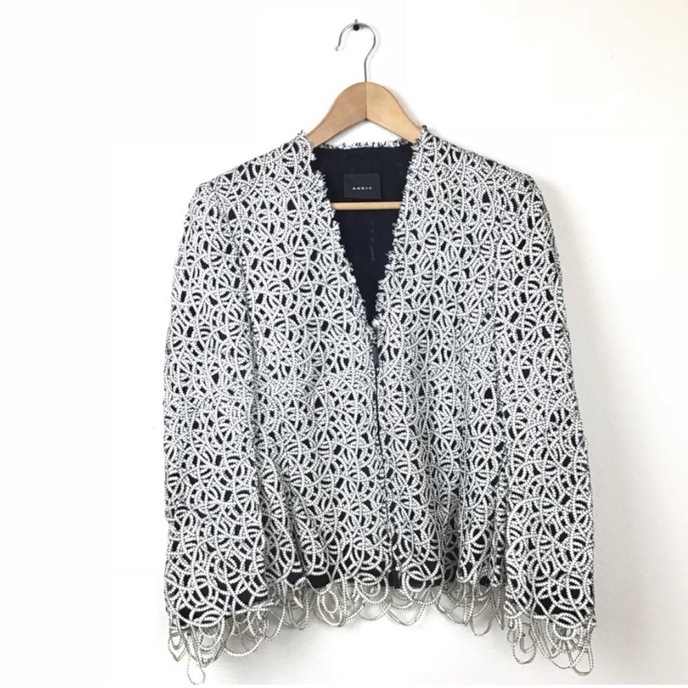 Akris White & Black Textured Appliqué Zip Jacket Blazer Women’s Size 8 - Picture 2 of 10